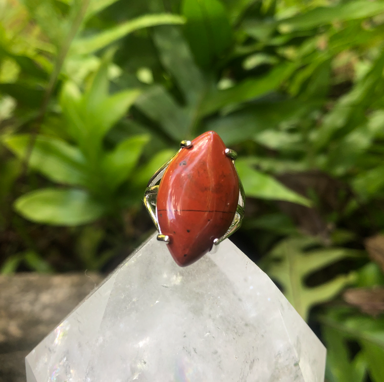 Red Jasper Gemstone Marquis Adjustable Ring